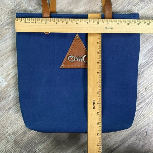 Navy Canvas Tote Bag Full Purse Grain Brown Leather Accents by Most Wanted USA - Picture 10 of 12